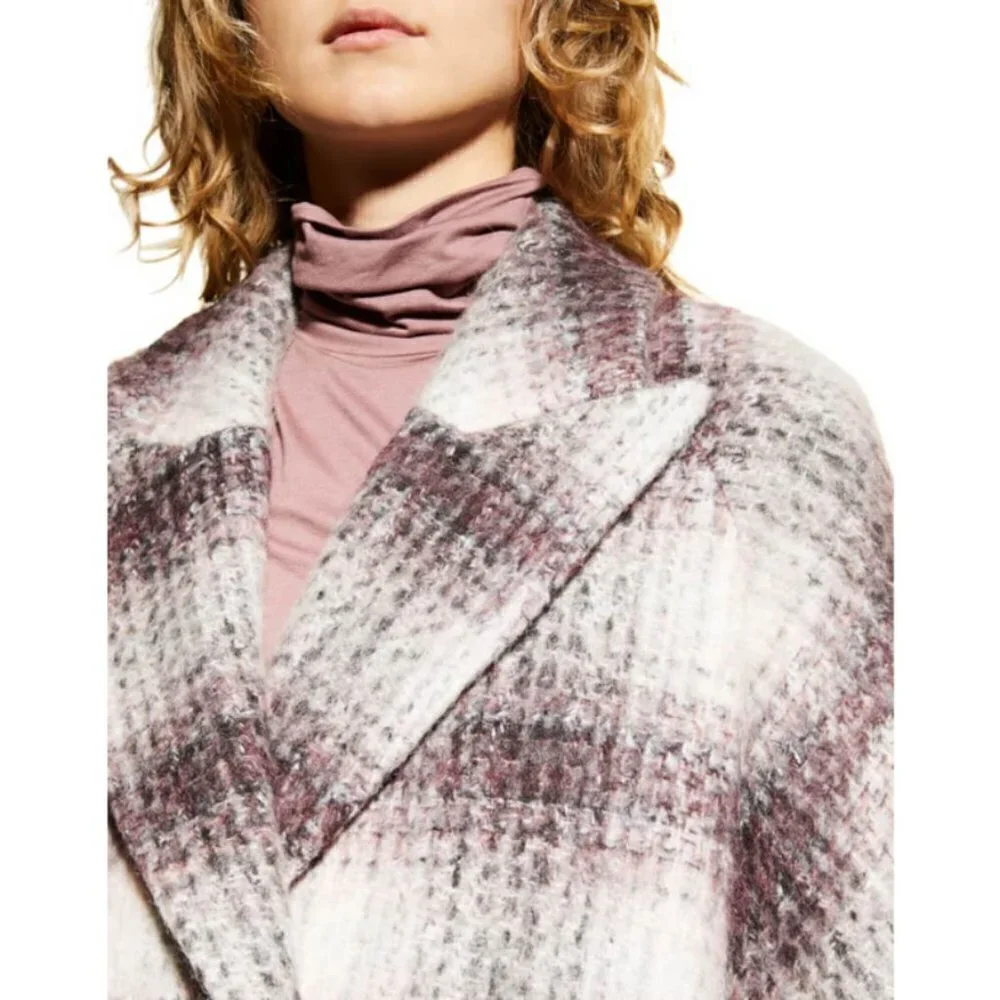 💕VERONICA BEARD💕 Deena Plaid Double-Breasted Dickey Coat ~ Bordeaux Large NWOT - Picture 3 of 16